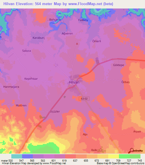 Hilvan,Turkey Elevation Map