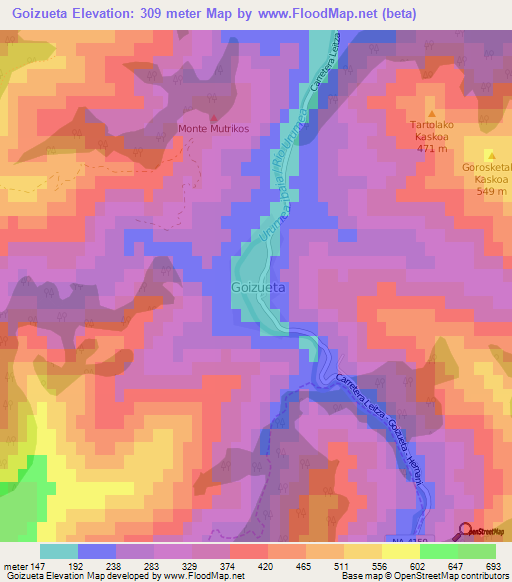 Goizueta,Spain Elevation Map