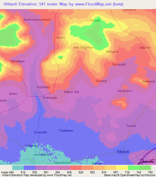 Hiltanli,Turkey Elevation Map