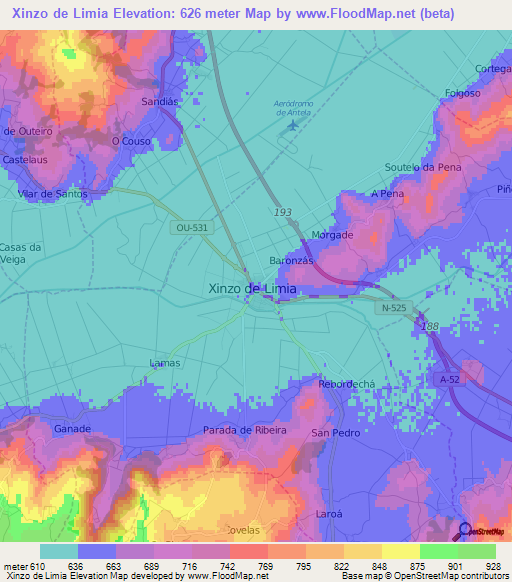 Xinzo de Limia,Spain Elevation Map