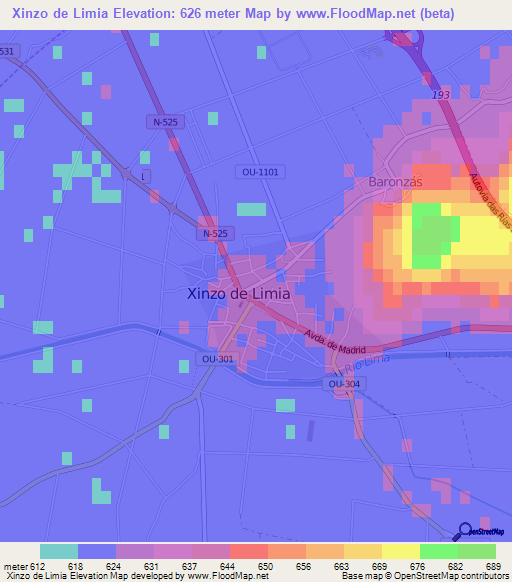 Xinzo de Limia,Spain Elevation Map