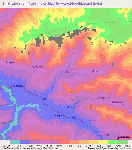 Hilal,Turkey Elevation Map