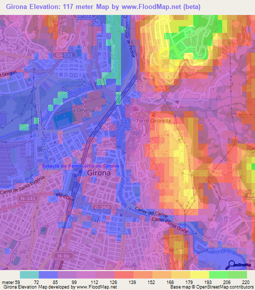 Girona,Spain Elevation Map