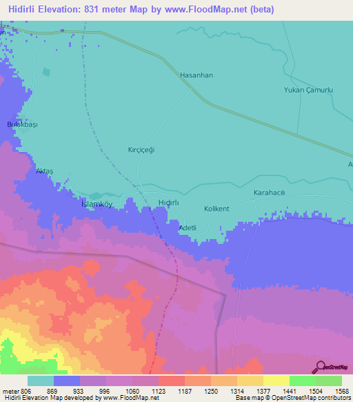 Hidirli,Turkey Elevation Map