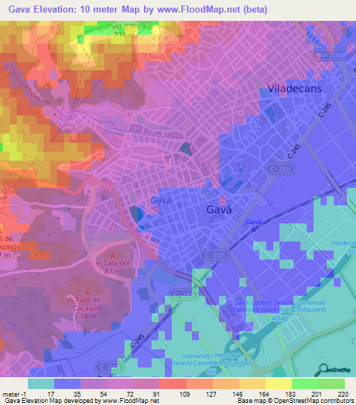 Gava,Spain Elevation Map