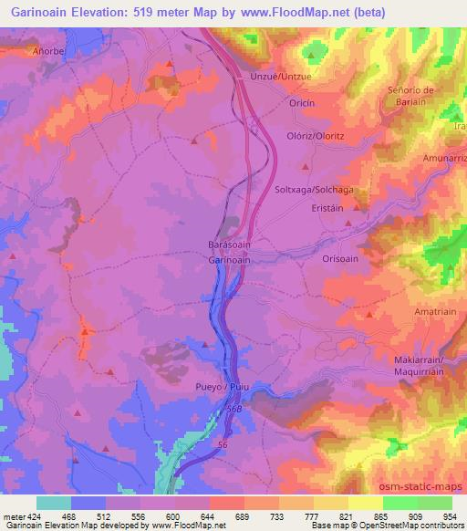 Garinoain,Spain Elevation Map