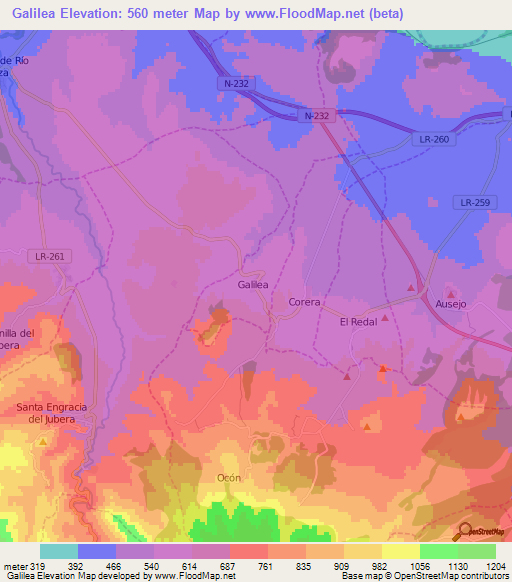 Galilea,Spain Elevation Map