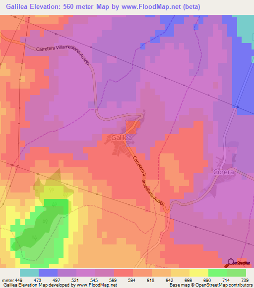 Galilea,Spain Elevation Map