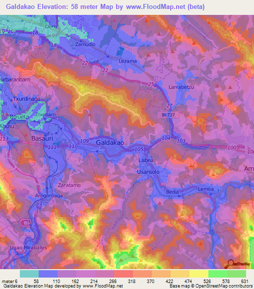 Galdakao,Spain Elevation Map