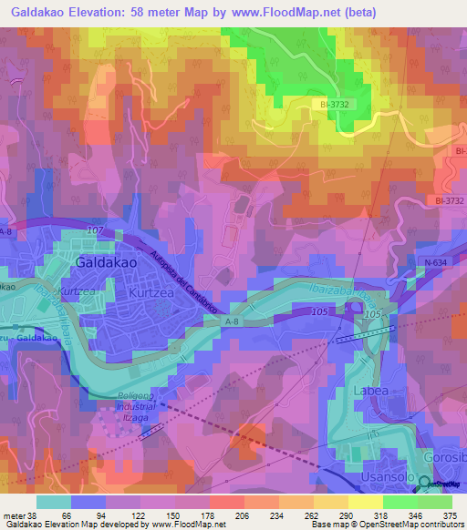 Galdakao,Spain Elevation Map