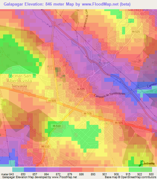 Galapagar,Spain Elevation Map