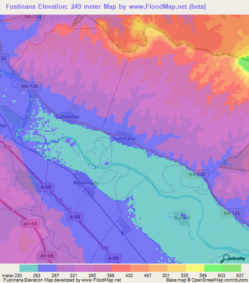 Fustinana,Spain Elevation Map