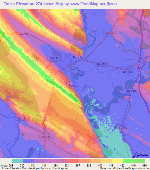 Funes,Spain Elevation Map