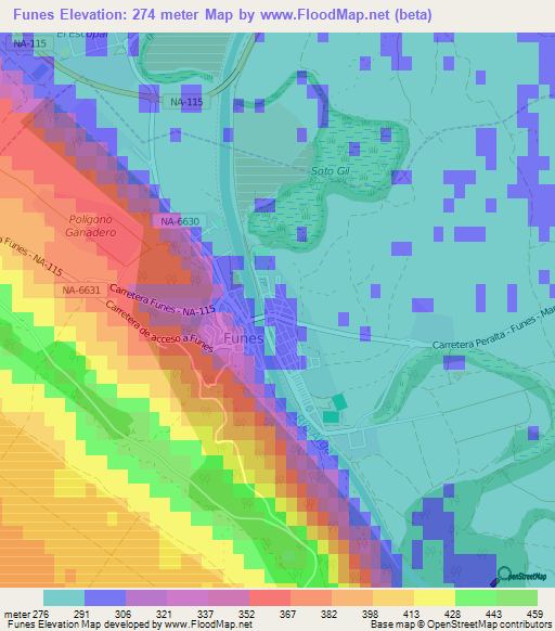 Funes,Spain Elevation Map