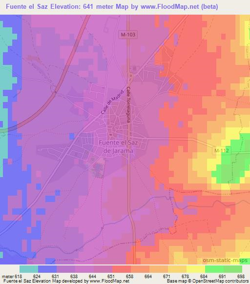 Fuente el Saz,Spain Elevation Map