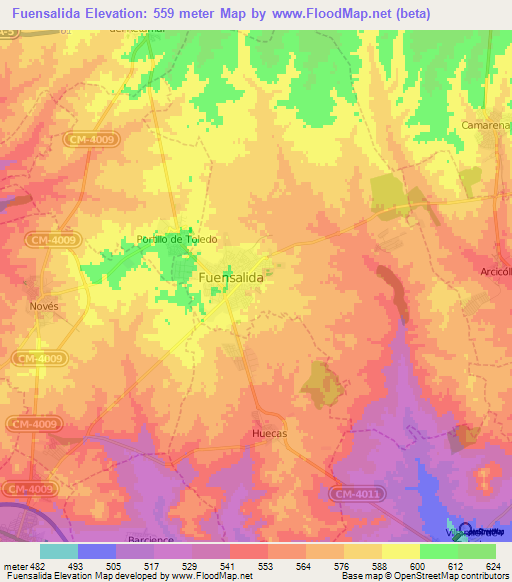 Fuensalida,Spain Elevation Map