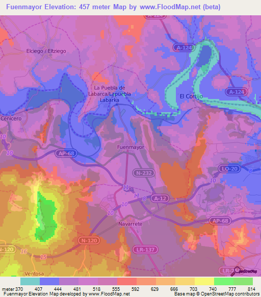 Fuenmayor,Spain Elevation Map