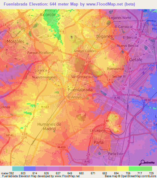 Fuenlabrada,Spain Elevation Map