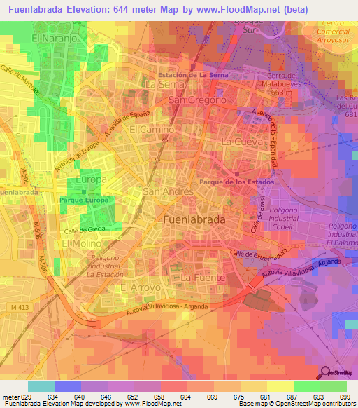 Fuenlabrada,Spain Elevation Map