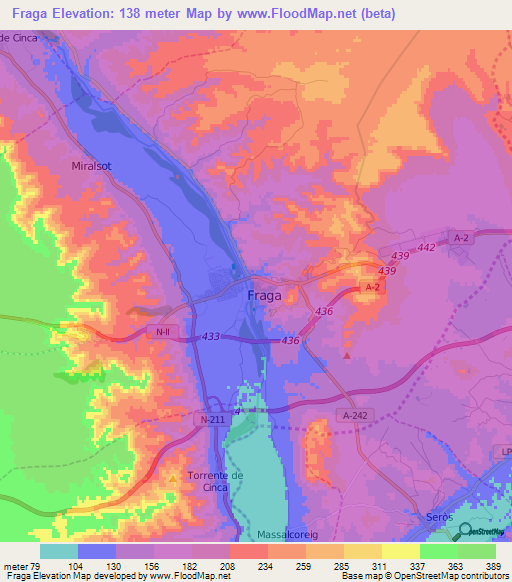 Fraga,Spain Elevation Map