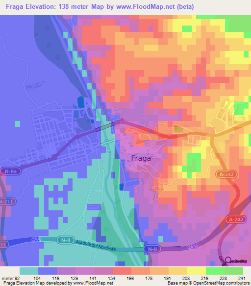 Fraga,Spain Elevation Map