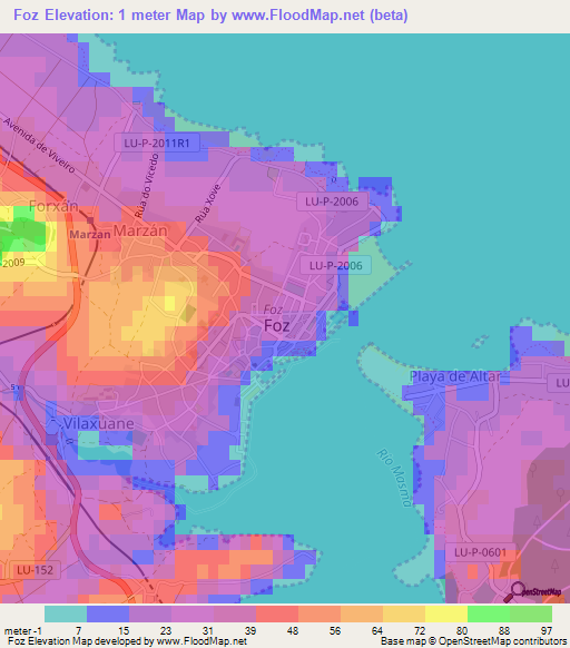 Foz,Spain Elevation Map