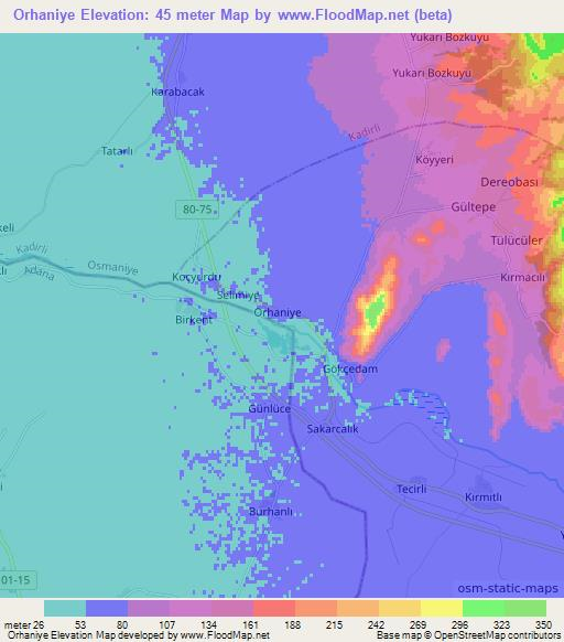 Orhaniye,Turkey Elevation Map