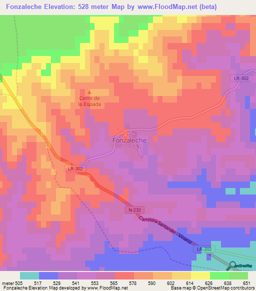 Fonzaleche,Spain Elevation Map