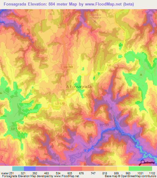 Fonsagrada,Spain Elevation Map