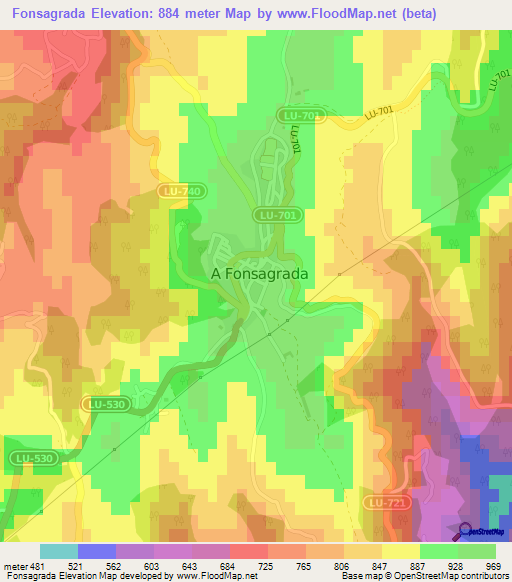 Fonsagrada,Spain Elevation Map