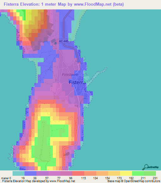 Fisterra,Spain Elevation Map