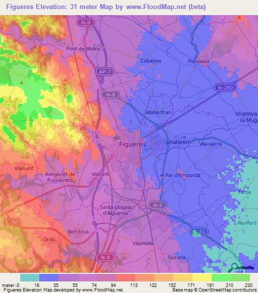 Figueres,Spain Elevation Map
