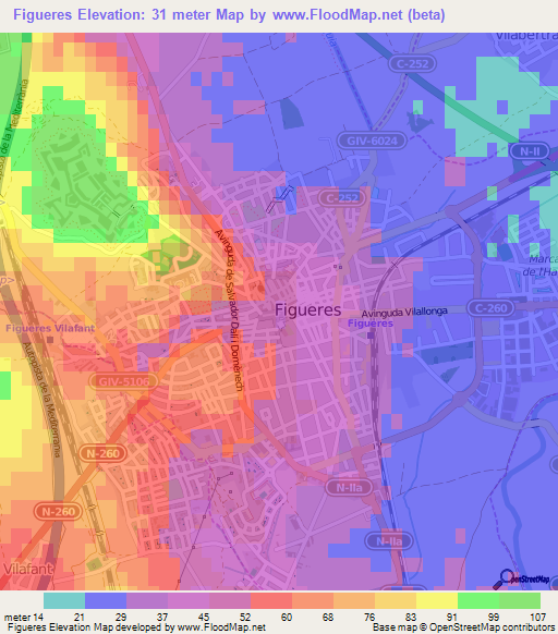 Figueres,Spain Elevation Map