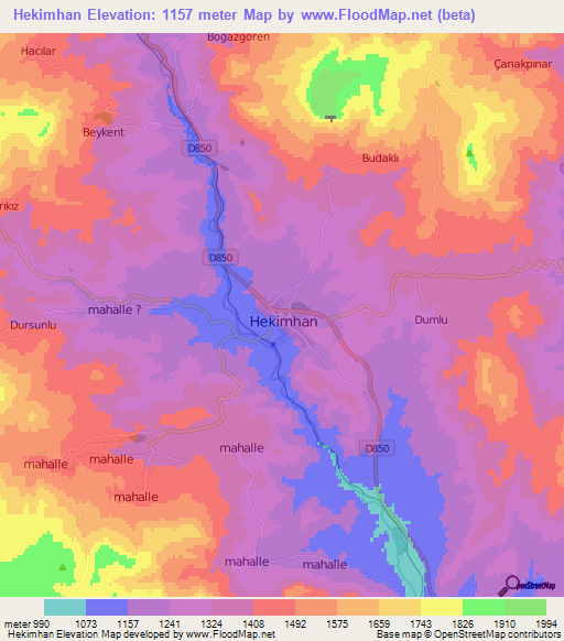 Hekimhan,Turkey Elevation Map