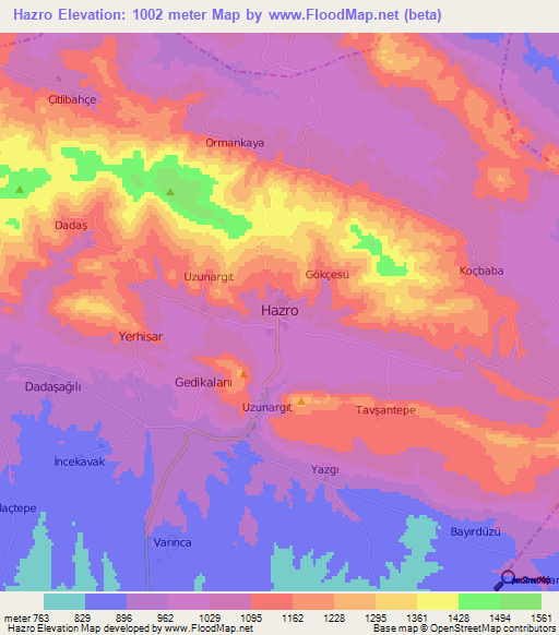 Hazro,Turkey Elevation Map