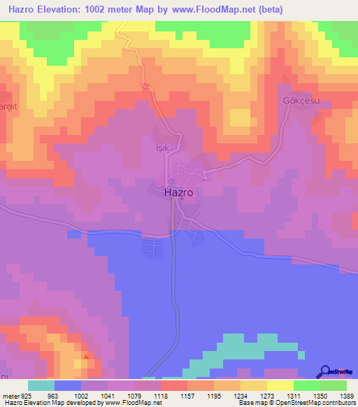 Hazro,Turkey Elevation Map