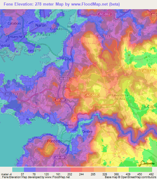 Fene,Spain Elevation Map