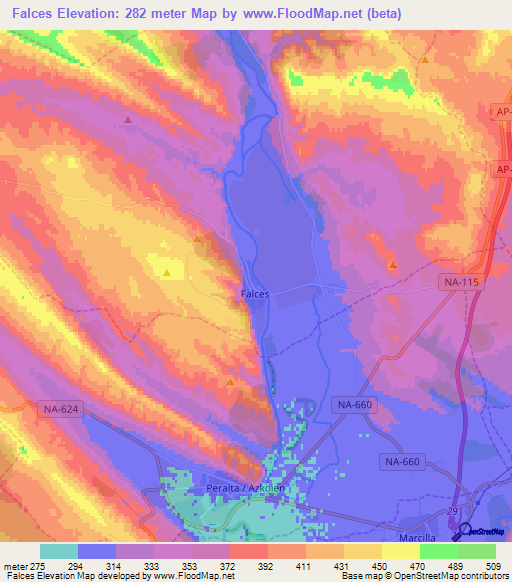 Falces,Spain Elevation Map