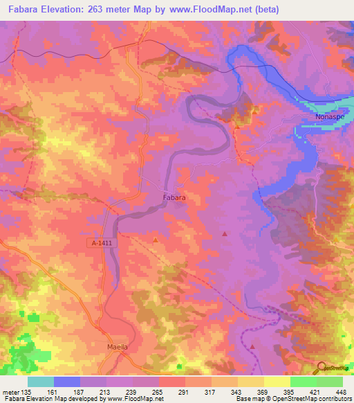 Fabara,Spain Elevation Map