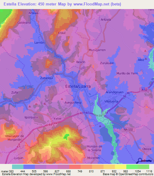 Estella,Spain Elevation Map