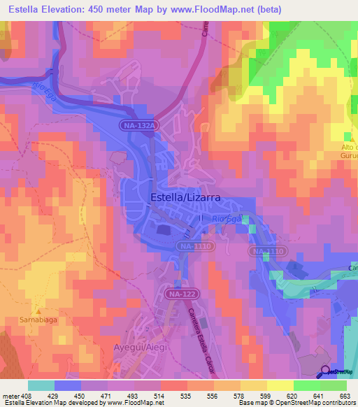 Estella,Spain Elevation Map