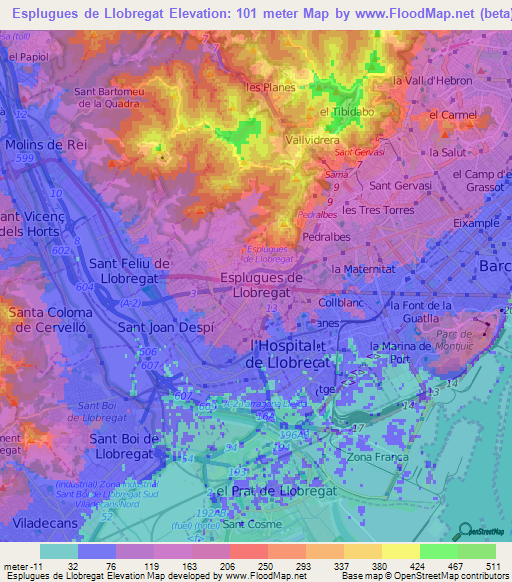 Esplugues de Llobregat,Spain Elevation Map