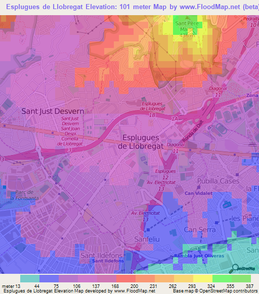 Esplugues de Llobregat,Spain Elevation Map