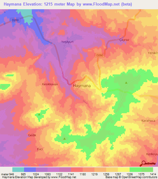 Haymana,Turkey Elevation Map