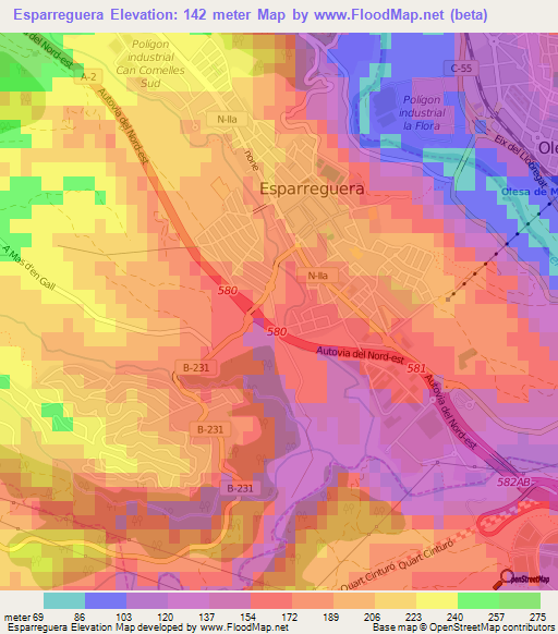 Esparreguera,Spain Elevation Map