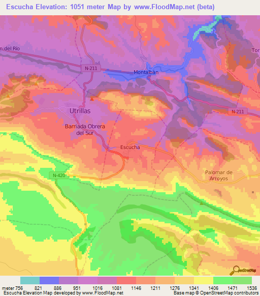 Escucha,Spain Elevation Map