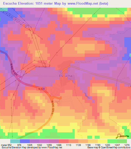 Escucha,Spain Elevation Map