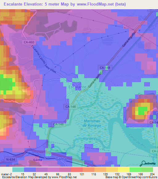 Escalante,Spain Elevation Map