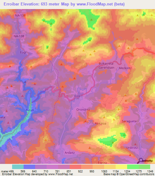 Erroibar,Spain Elevation Map