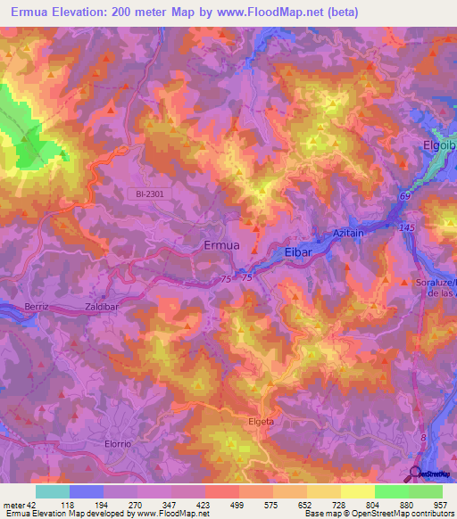 Ermua,Spain Elevation Map